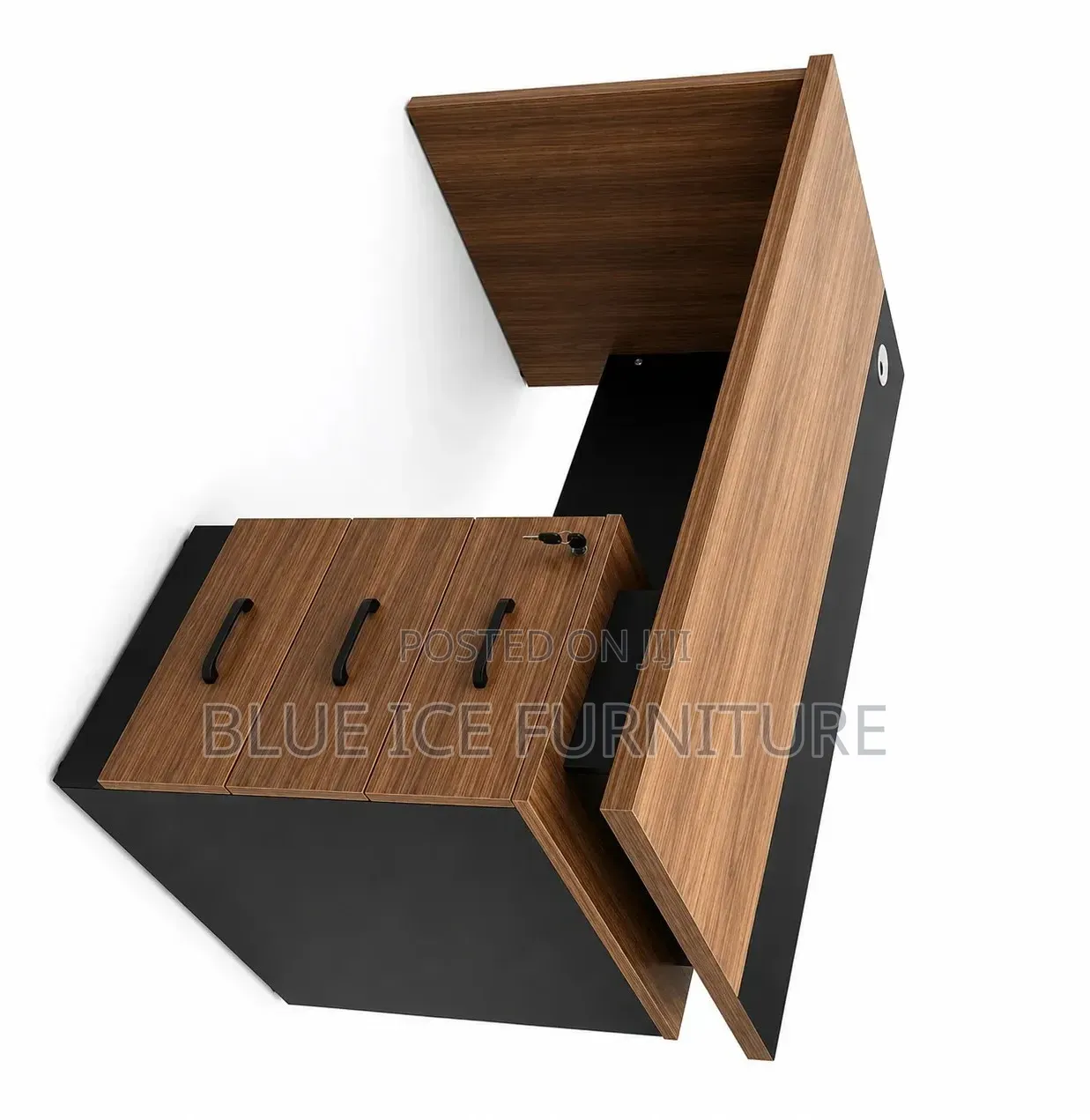 Modern Executive Office Desk With 3 Drawers – Walnut Black