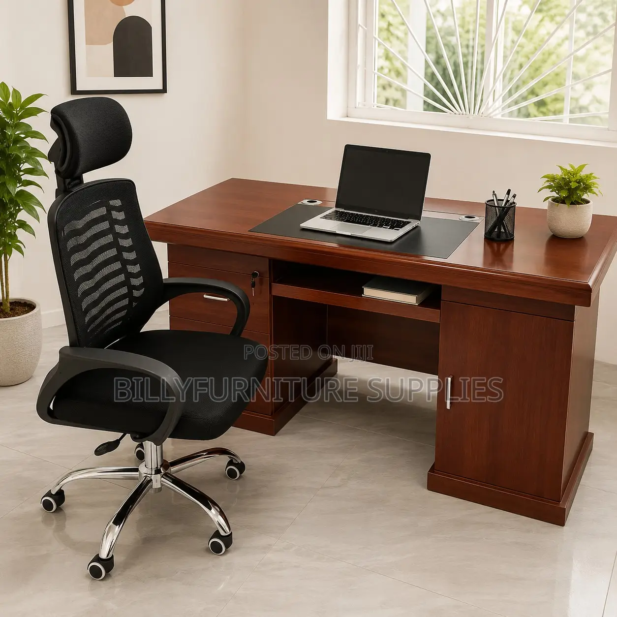 1.4m Mahogany and Mesh Headrest Chair