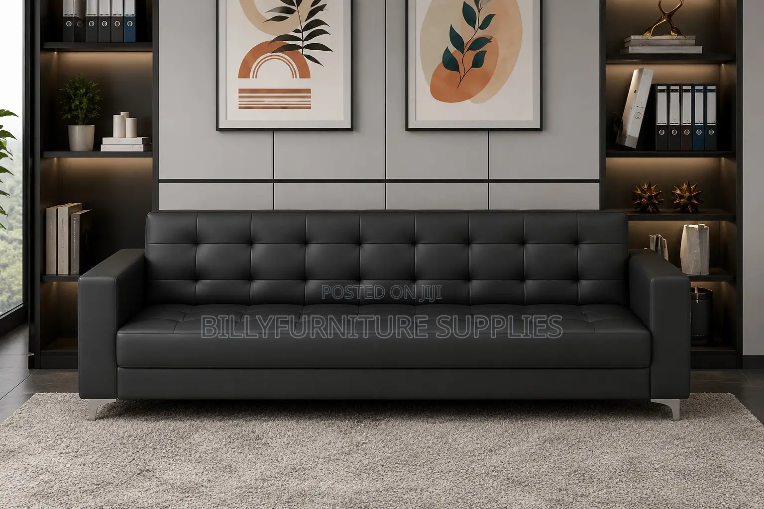 3 Black Executive Office Leather Sofa