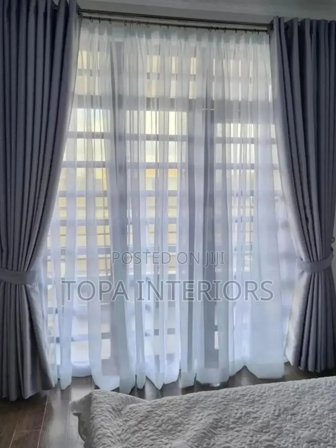 GREY Curtains With White Sheers Per Metre