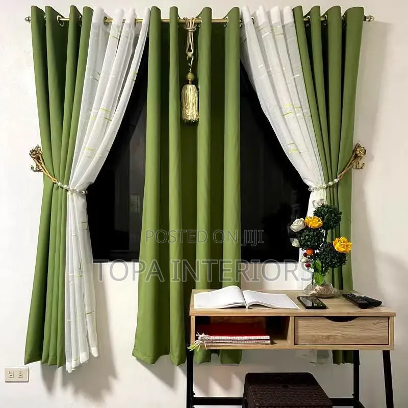 Green Curtains With Elegant White Sheers
