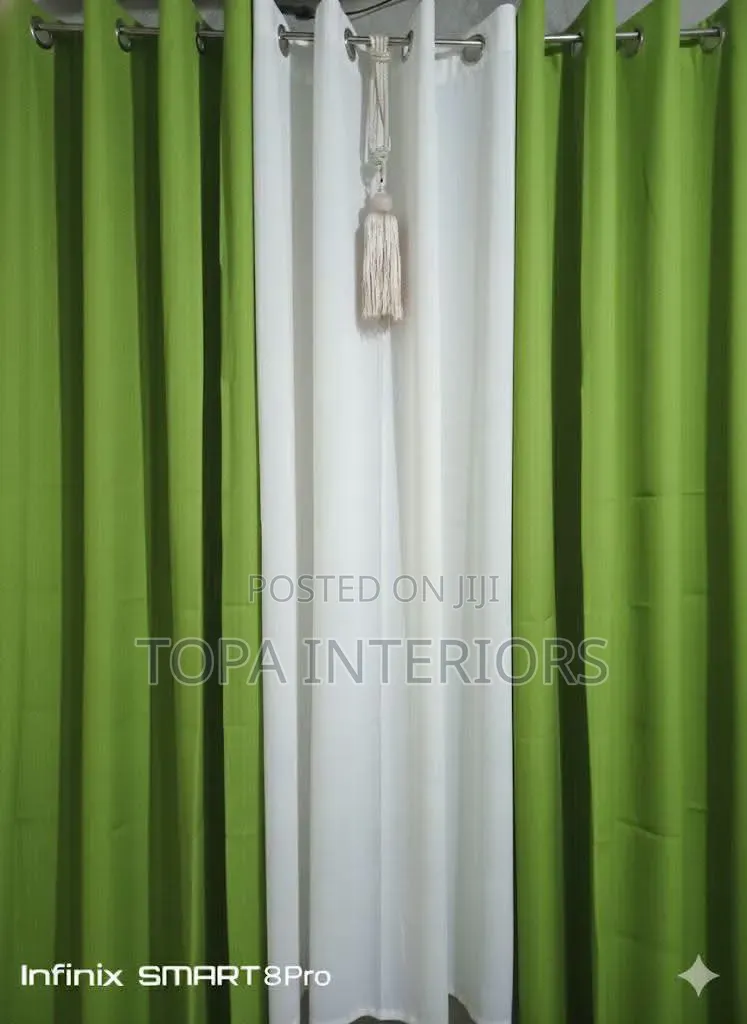 Green Curtains With Elegant White Sheers