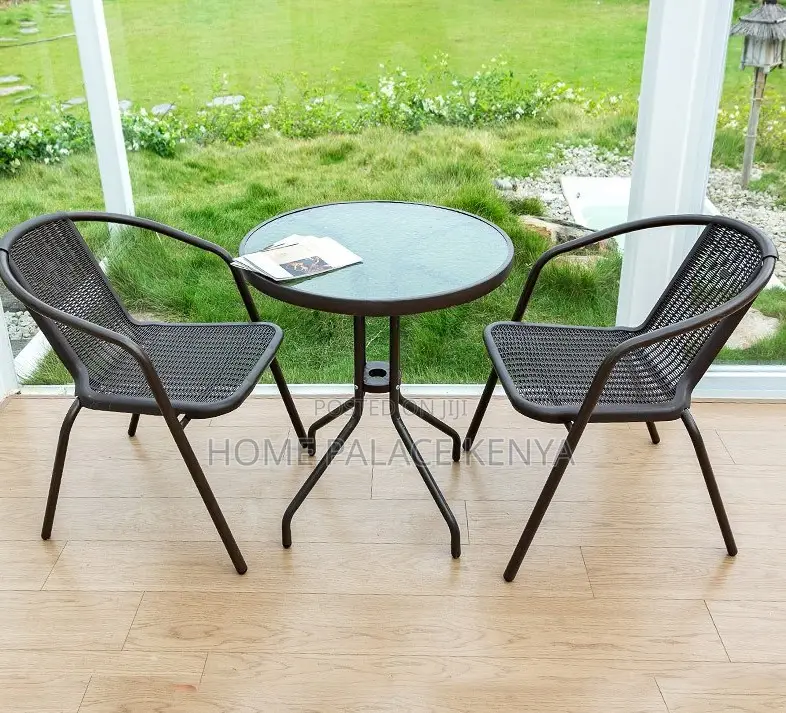 Outdoor Set; 2-Person Round Metal Dining Set With Weatherproof Table