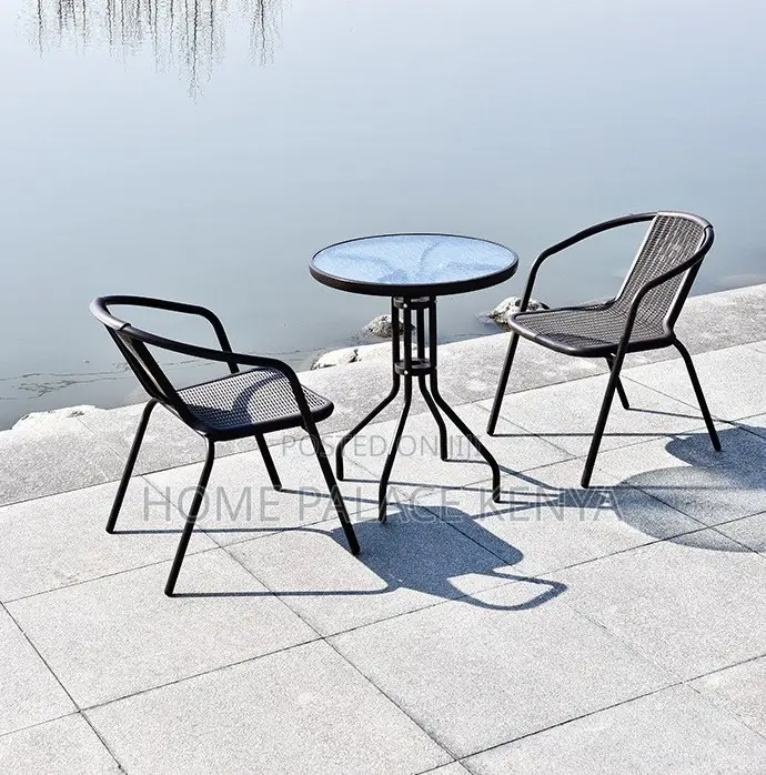 Outdoor Set; 2-Person Round Metal Dining Set With Weatherproof Table