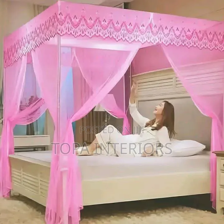 4-Door Pink Mosquito Nets With Accessories