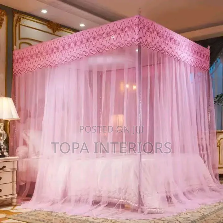 4-Door Pink Mosquito Nets With Accessories
