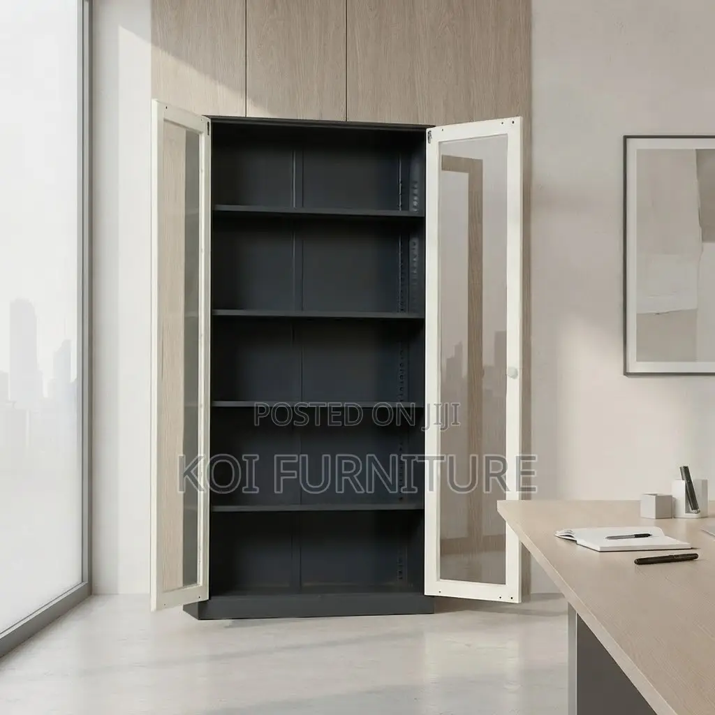 Office Cabinet; Five Adjustable Shelves Gray Office Modern Cabinet