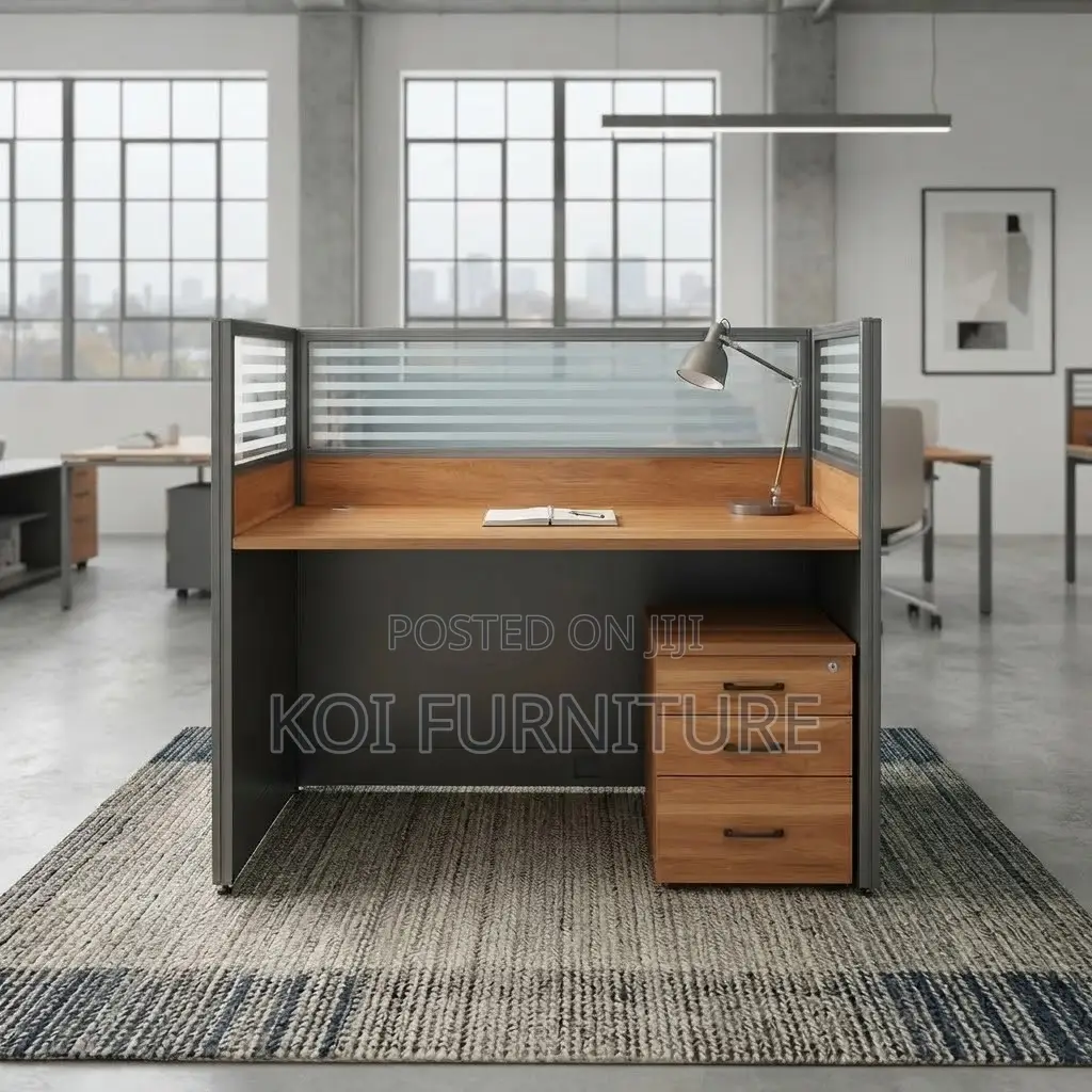 Office Workstation; Blue and Brown One User Office Workstation