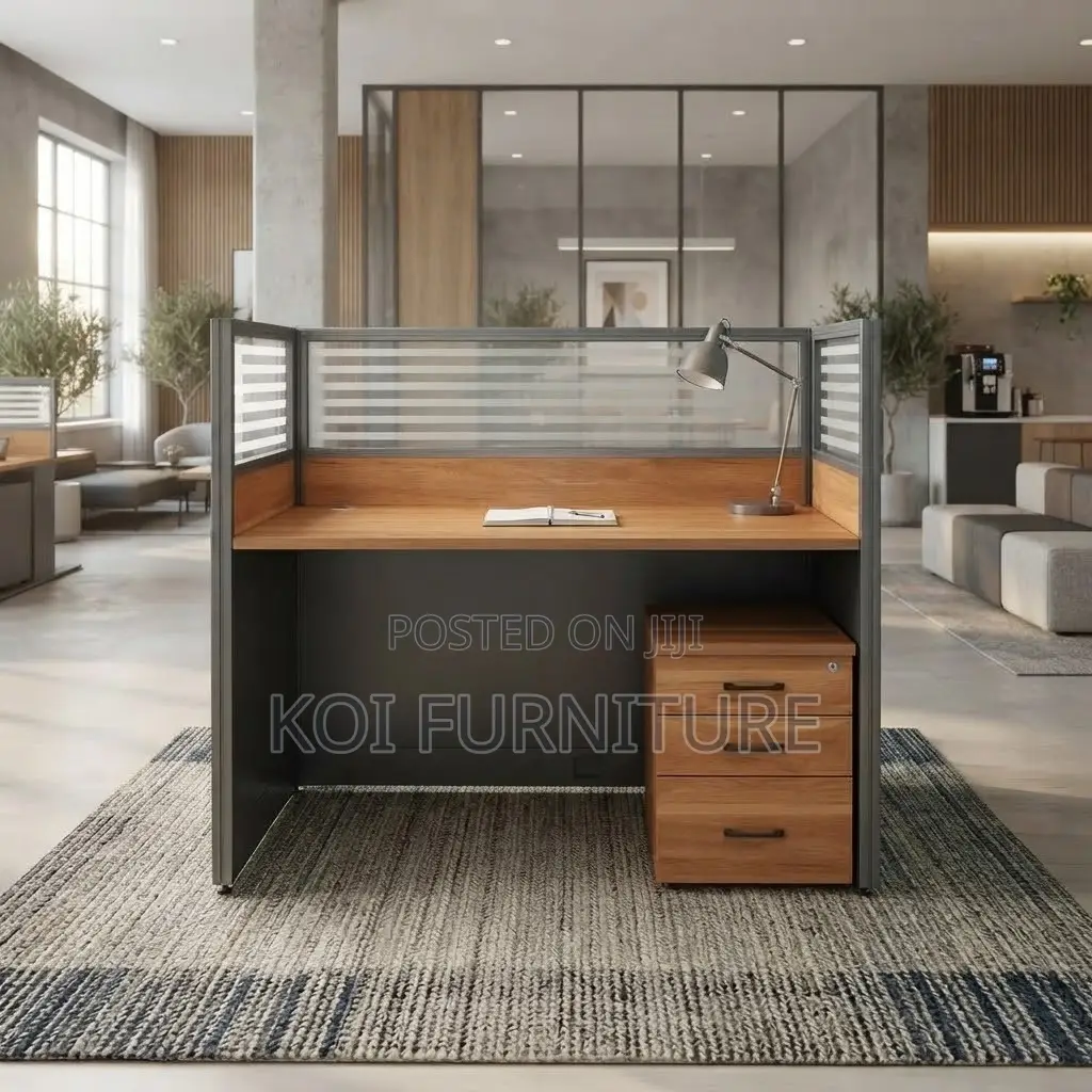 Office Workstation; Blue and Brown One User Office Workstation
