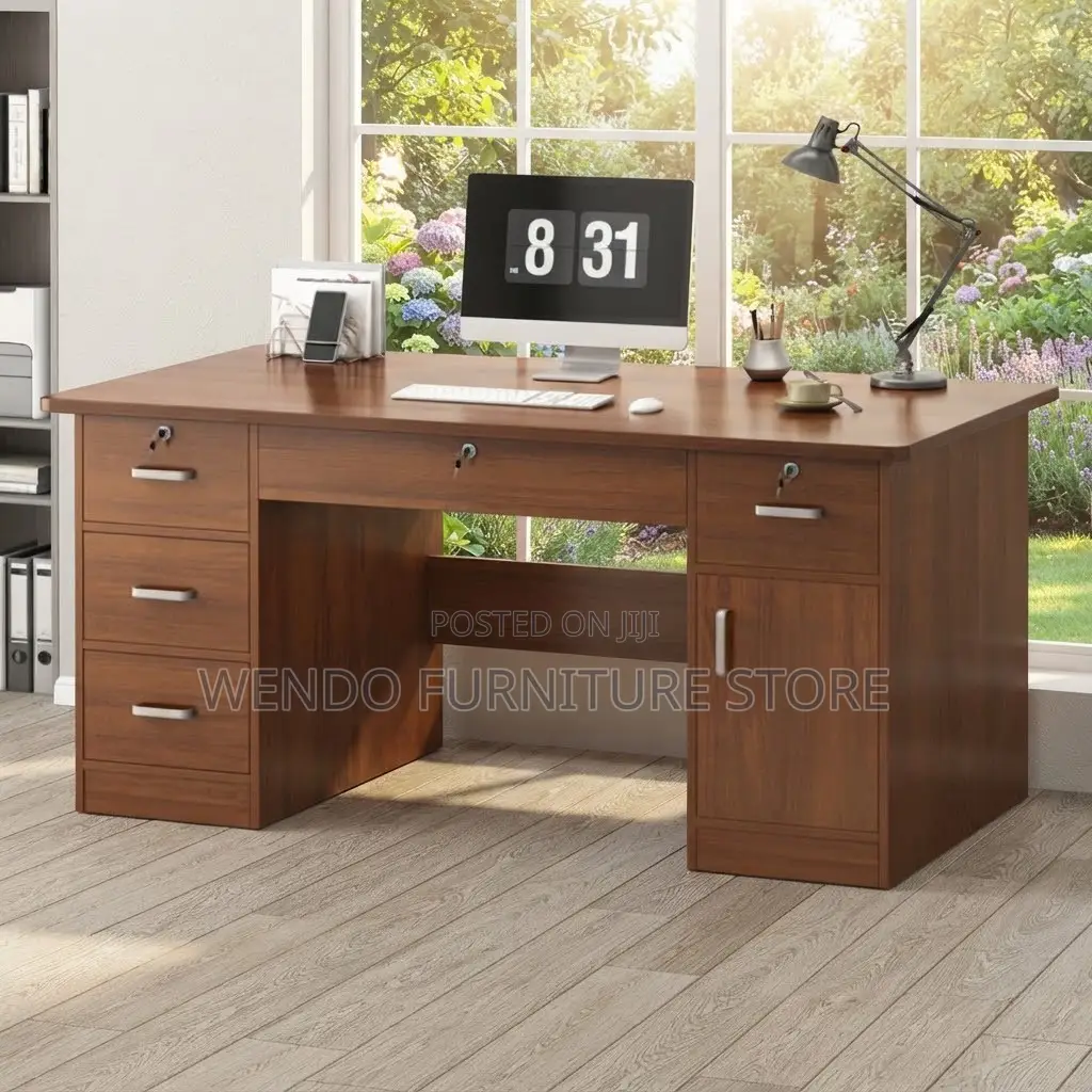 Office Desk; 1400MM Brown Home Office Lockable Desk