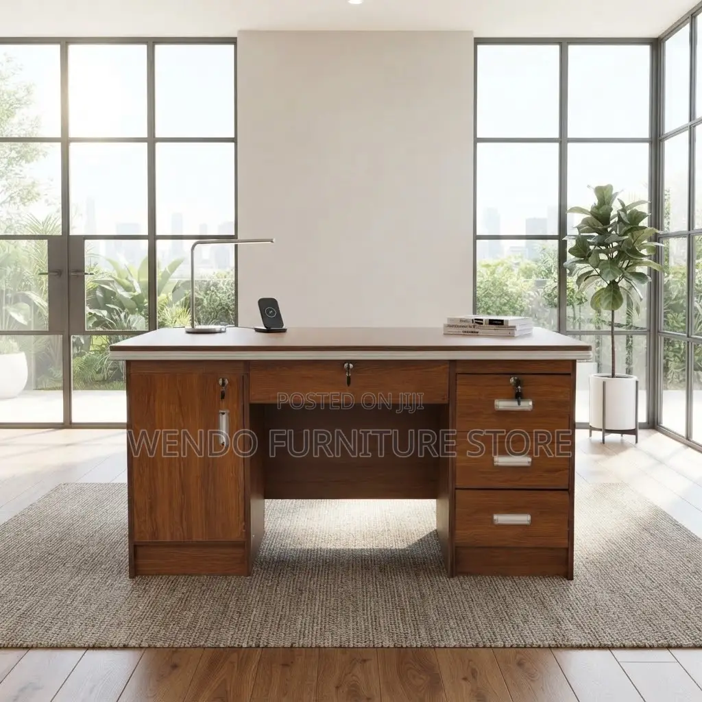 Office Desk; 1400MM Brown Home Office Lockable Desk
