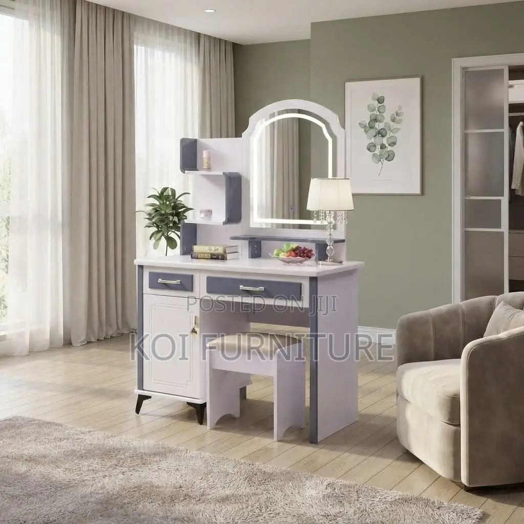 Dressers; Modern Dressing Table With LED Mirror Stool