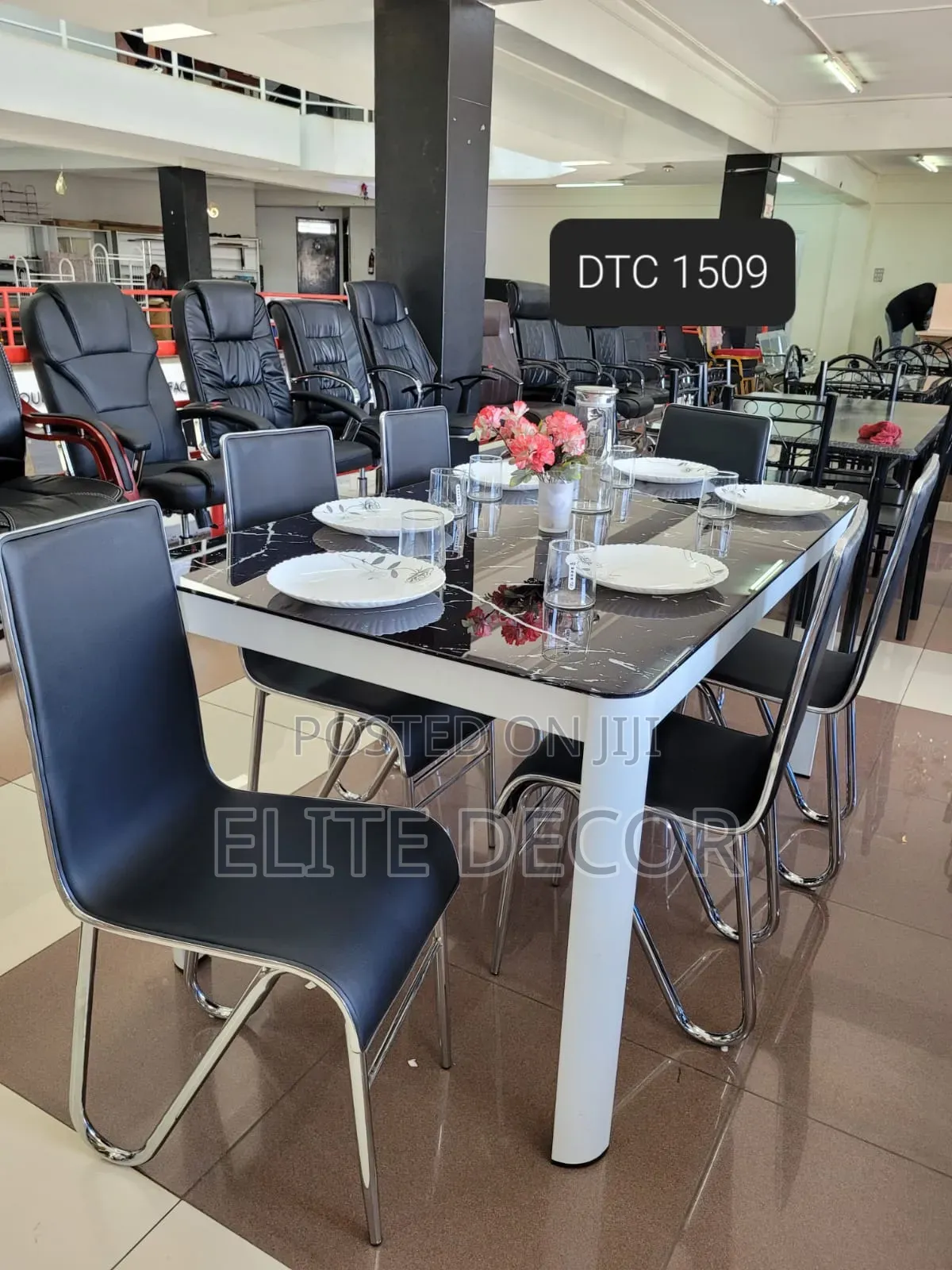 Executive Marble Glass Top 6-Seater Dining Table –
