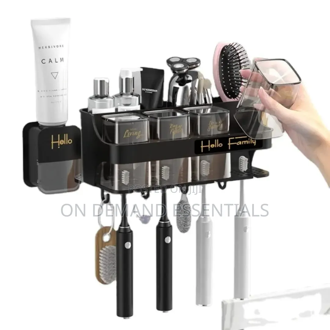 Toothbrush Holder /Toothpaste Dispenser With 4 Cups