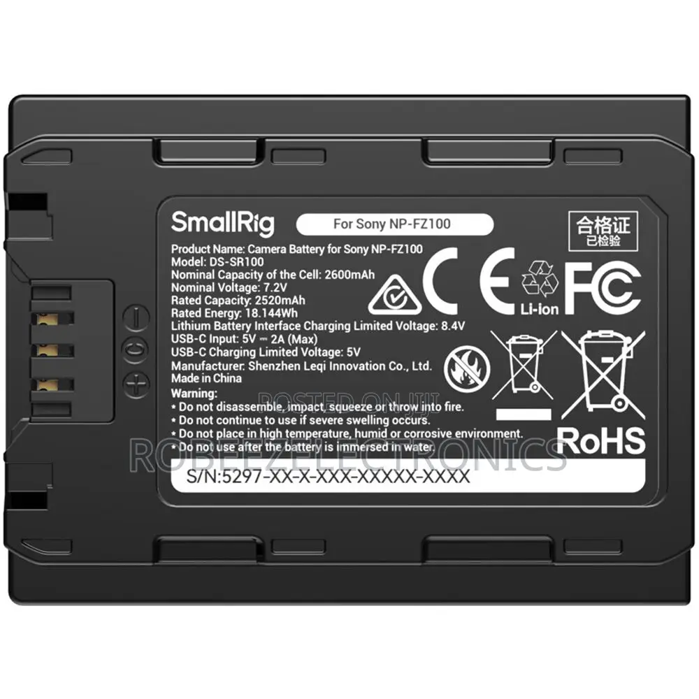 SmallRig NP-FZ100 USB-C Battery With Power Display (2600mAh, #5297)