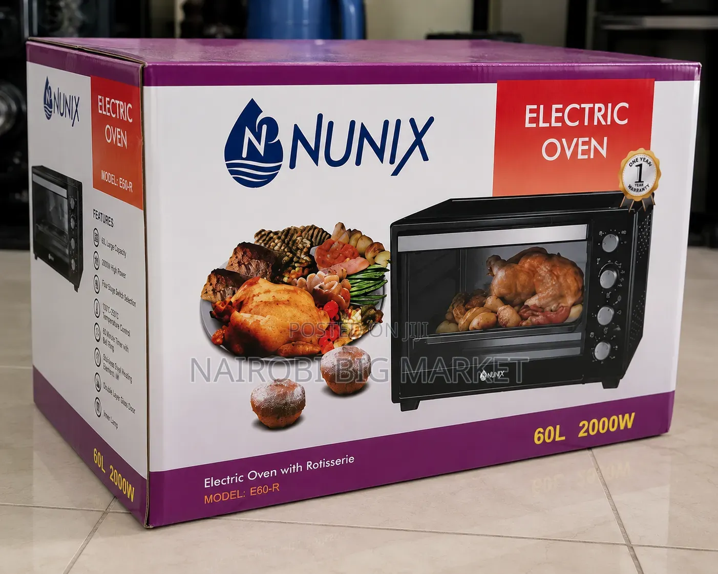 Nunix 4 Knob Settings 60 Litres Electric Rotisserie Oven