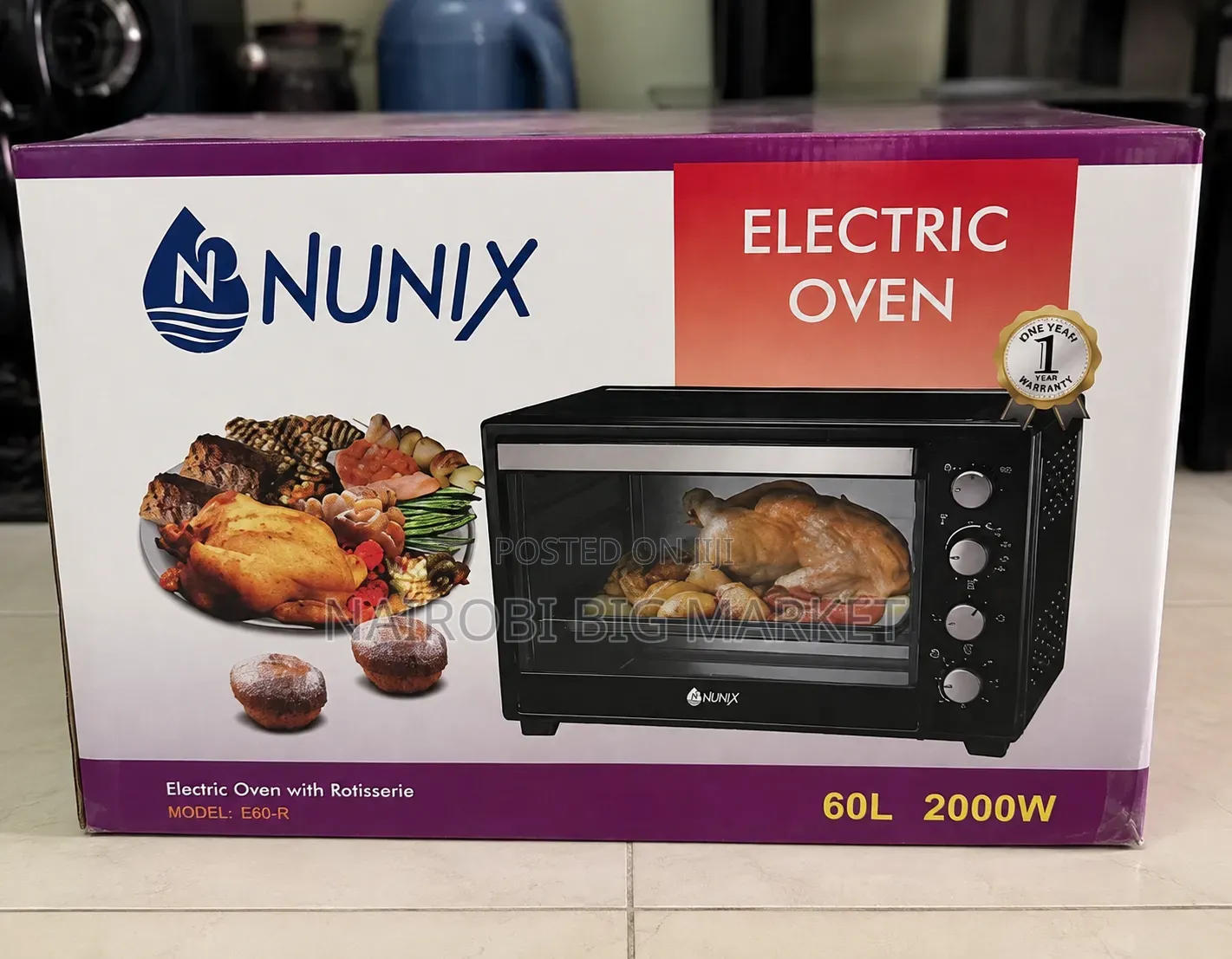 Nunix 4 Knob Settings 60 Litres Electric Rotisserie Oven