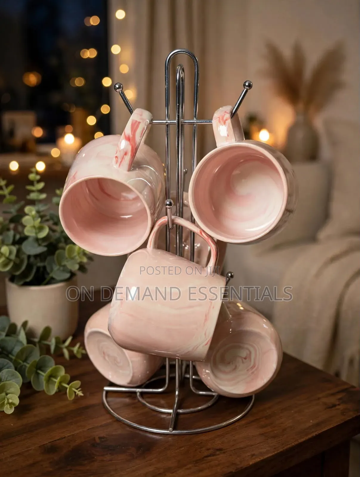 High Quality Pearl Marble Mugs
 (6pcs + Stand)
