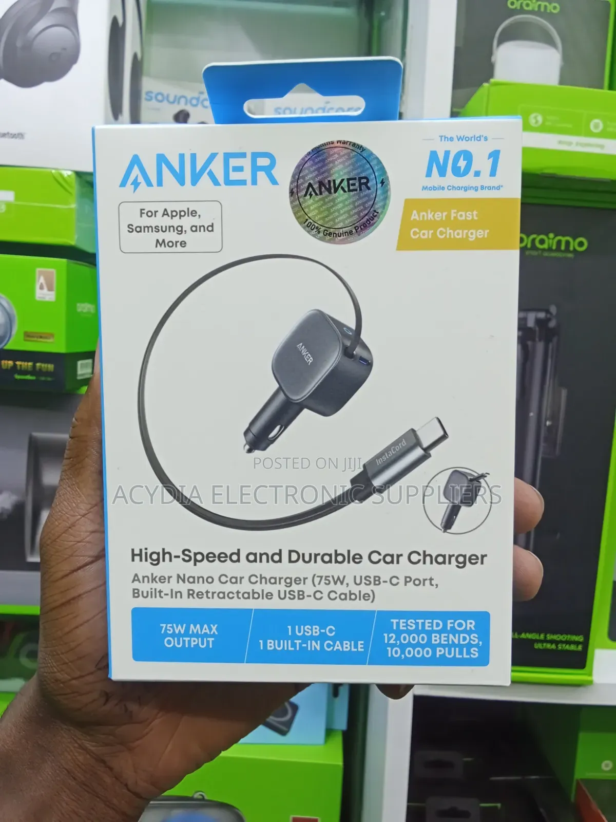 Anker Nano Car Charger 75W USB C Port With a Built-in Retractable Cabl