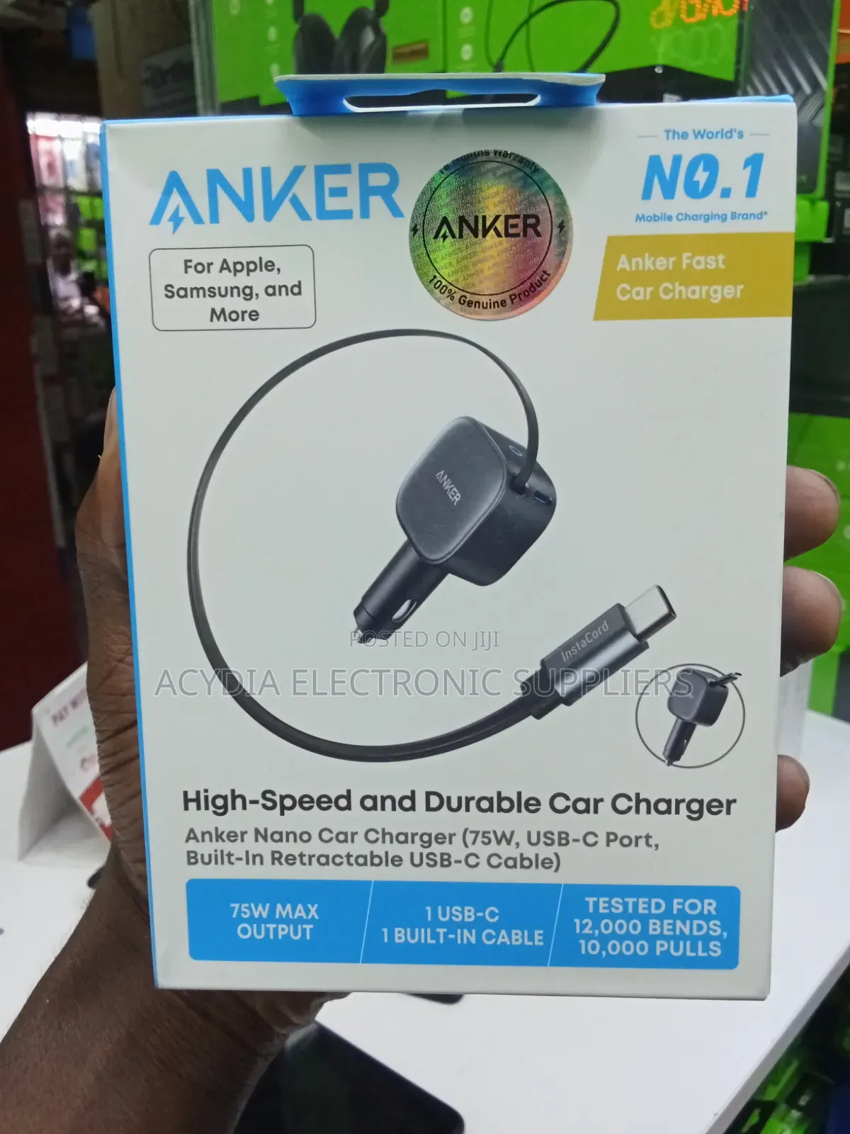 Anker Nano Car Charger 75W USB C Port With a Built-in Retractable Cabl