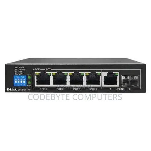 D-Link 250M 6-Port 1000Mbps Switch With 4 PoE Ports and 2 Uplink