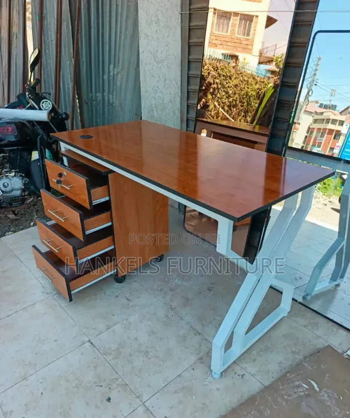 Metallic Office Desk and Drawer