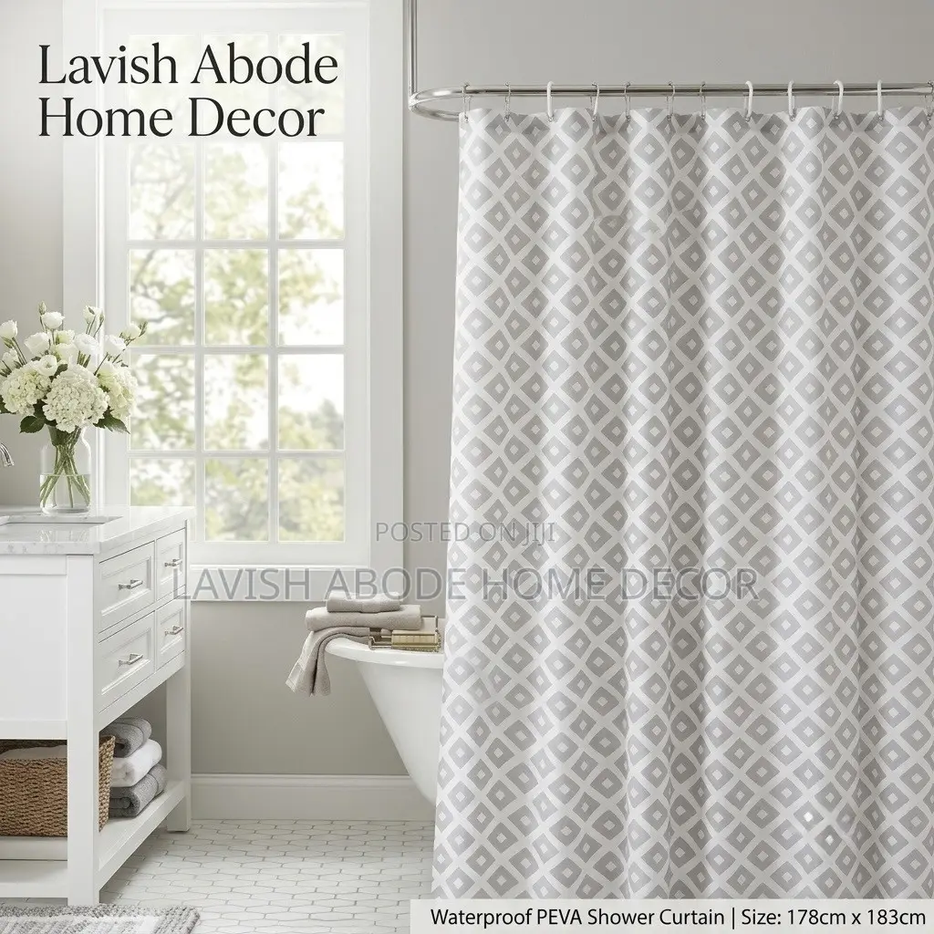 Nordic PEVA Shower Curtain – Waterproof Silver / Grey Pattern