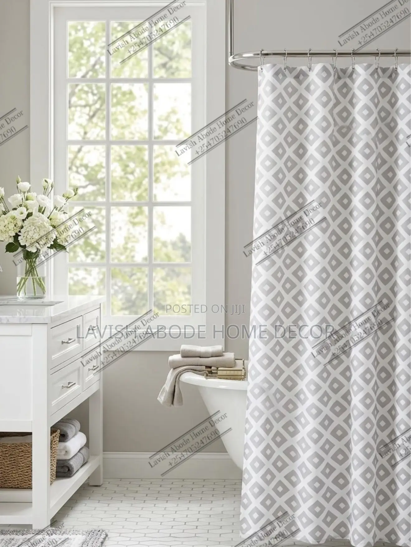 Nordic PEVA Shower Curtain – Waterproof Silver / Grey Pattern