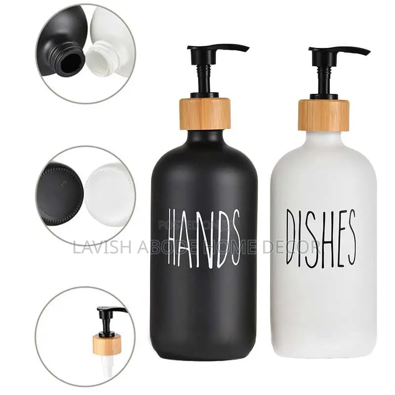 Ceramic Hand Dish Soap Dispenser Set With Bamboo Stand