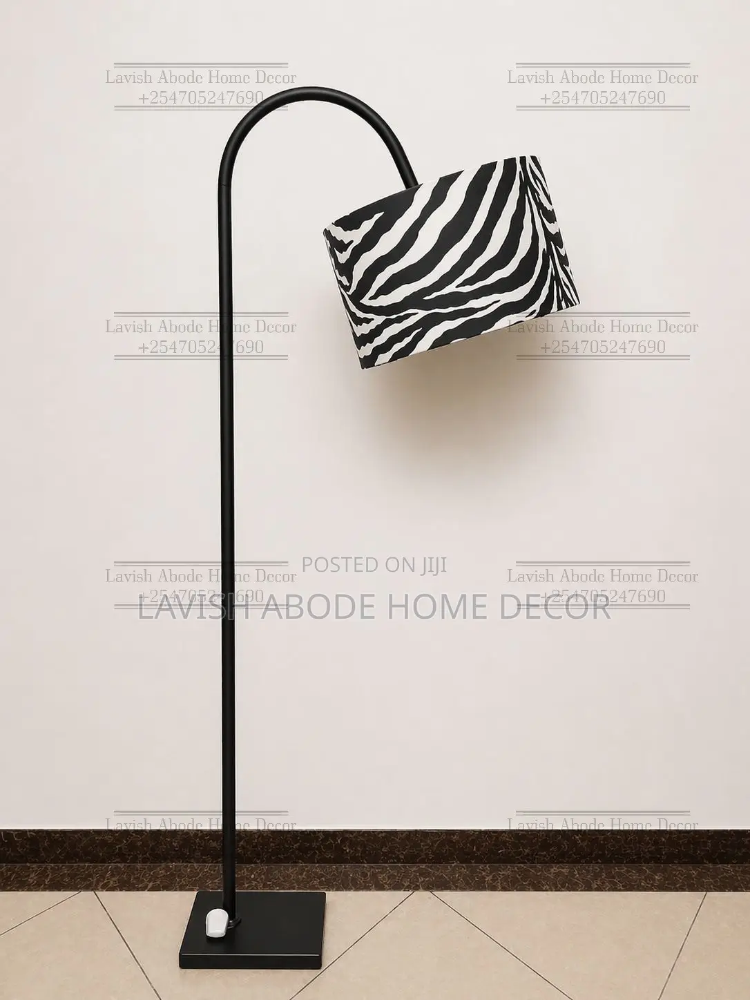 Zebra Animal Print Curved Floor Lamp – Modern Statement Lighting