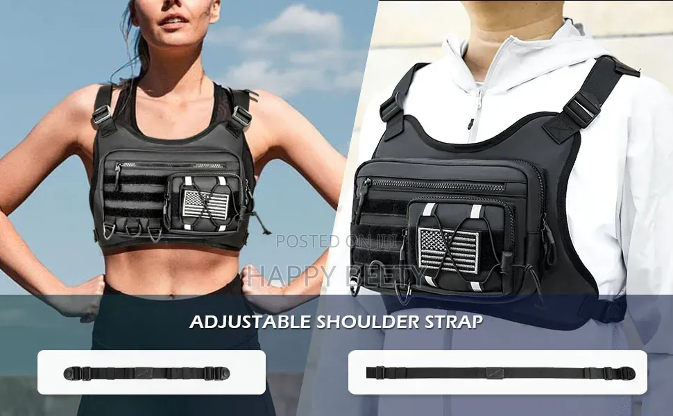 *Black Tactical Sports Chest Rig Bag Featuring a Front Utility Pouch