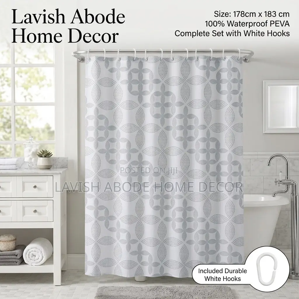 Waterproof Nordic PEVA Shower Curtain –Silver / Grey