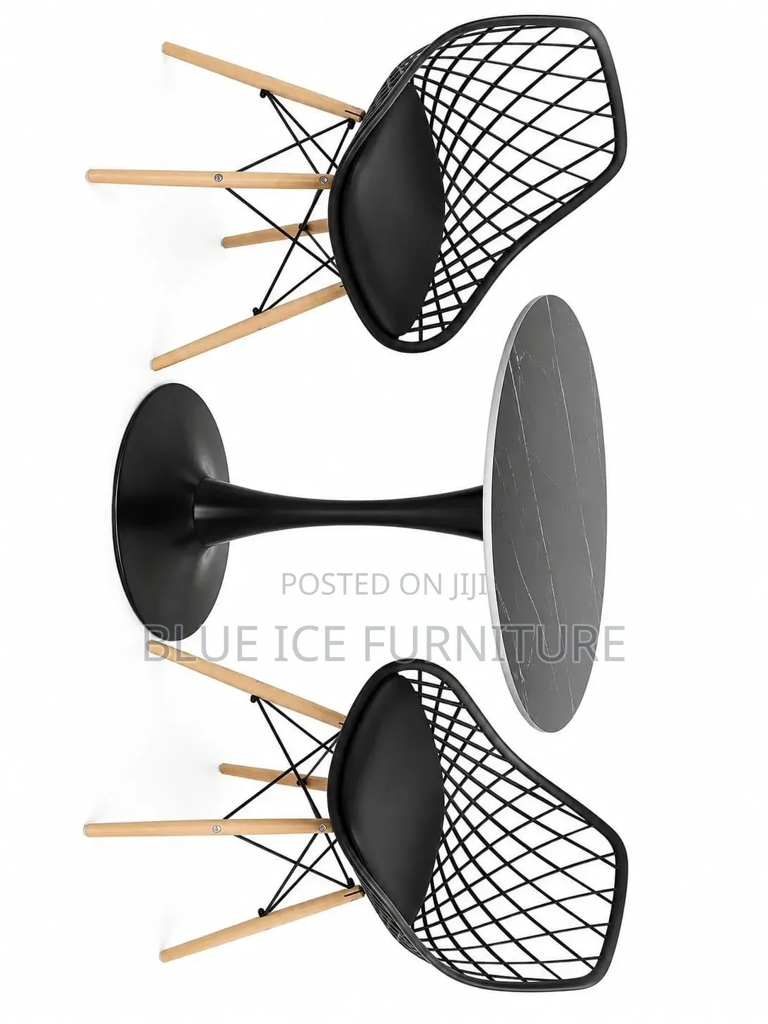Modern Round Dining Table Set With 2 Chairs – Black Wood