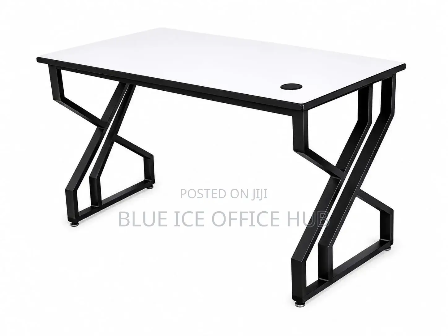 Modern Office Desk With White Top Black Z-Frame Legs