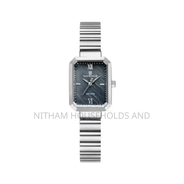 Naviforce Nf5050 Silver Square Black Dial Watch for Women