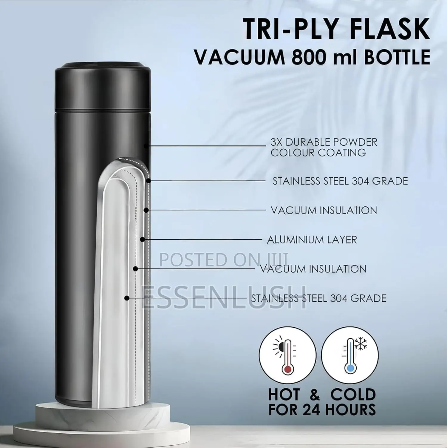 Premium 500ml Vacuum Flask Gift Set (Includes 3 Cups)