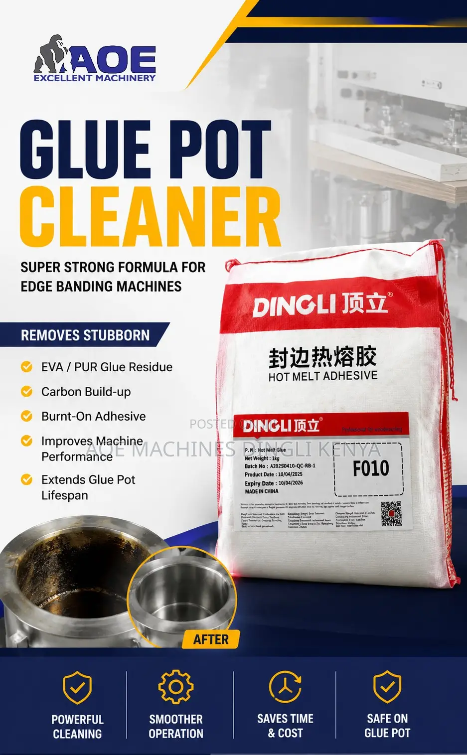 Glue Pot Cleaner for Edge Banding Machines Removes EVAPUR Glue Residue