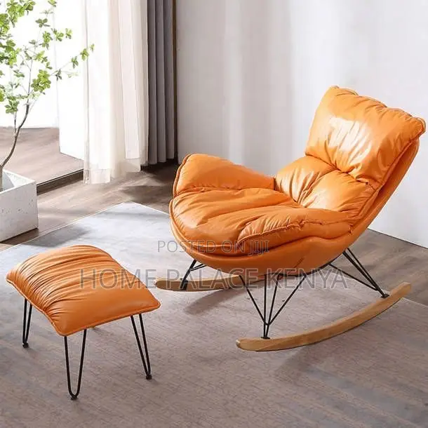 Rocking Chair; Elegant Wood Leg Rocking Lounge With Padded Cushion
