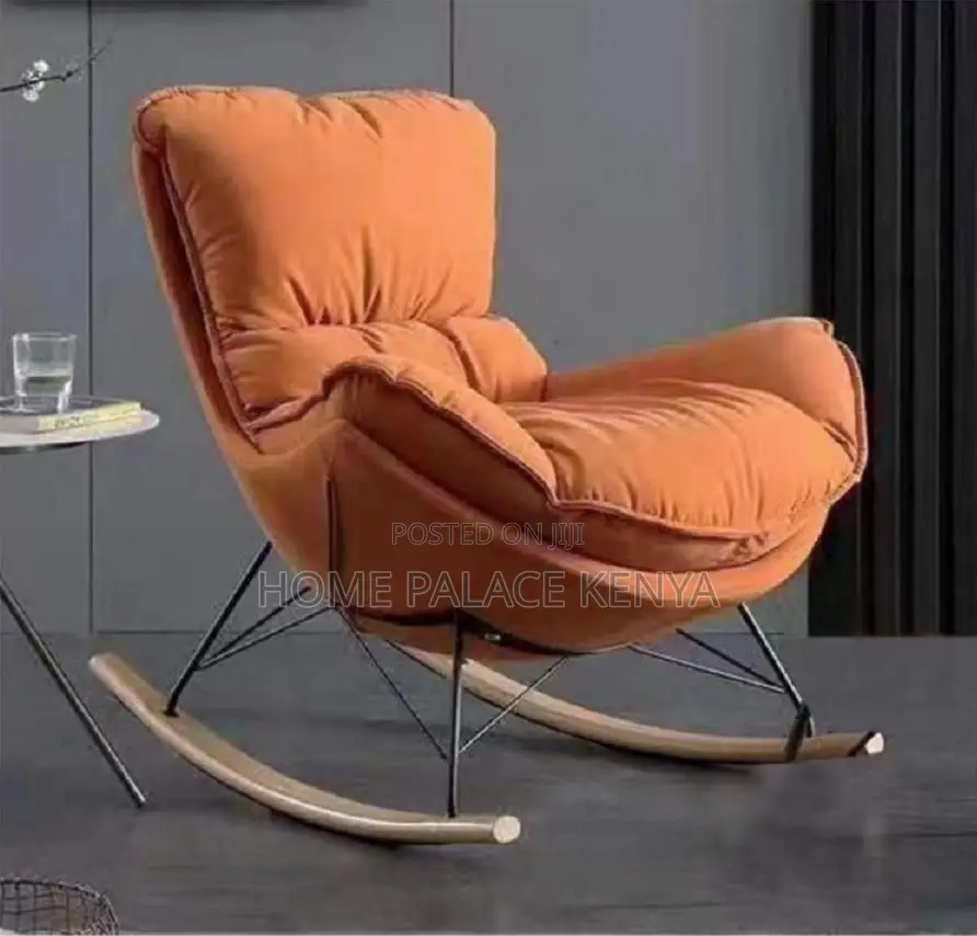 Rocking Chair; Elegant Wood Leg Rocking Lounge With Padded Cushion