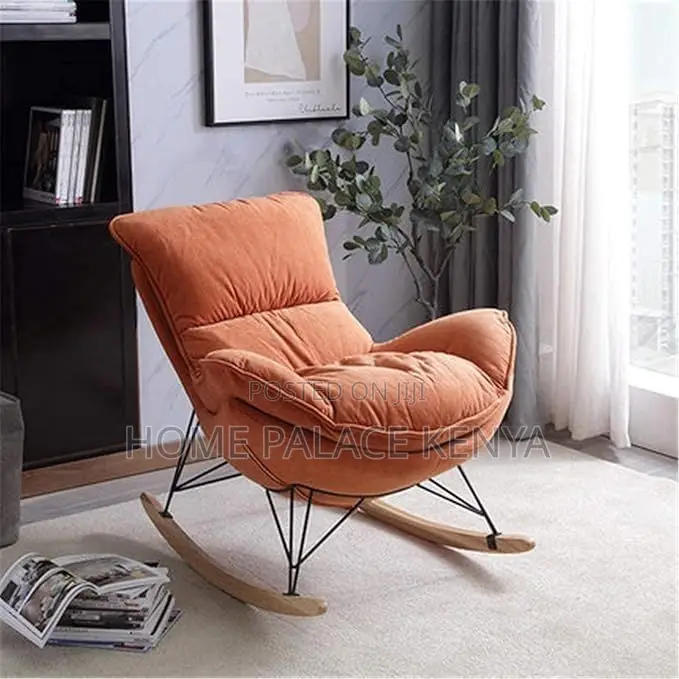 Rocking Chair; Elegant Wood Leg Rocking Lounge With Padded Cushion