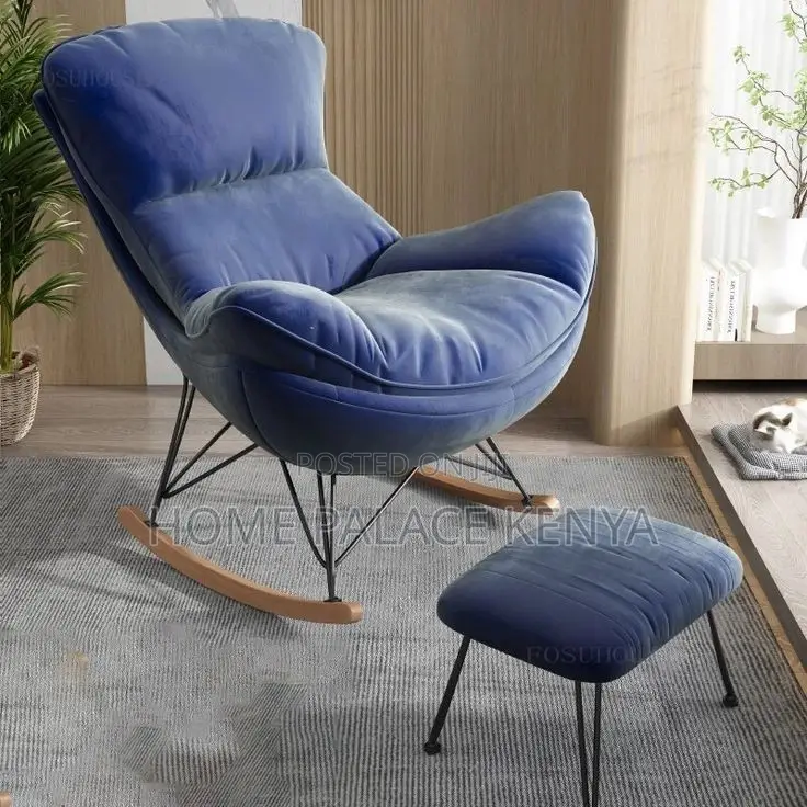 Rocking Chair; Elegant Wood Leg Rocking Lounge With Padded Cushion