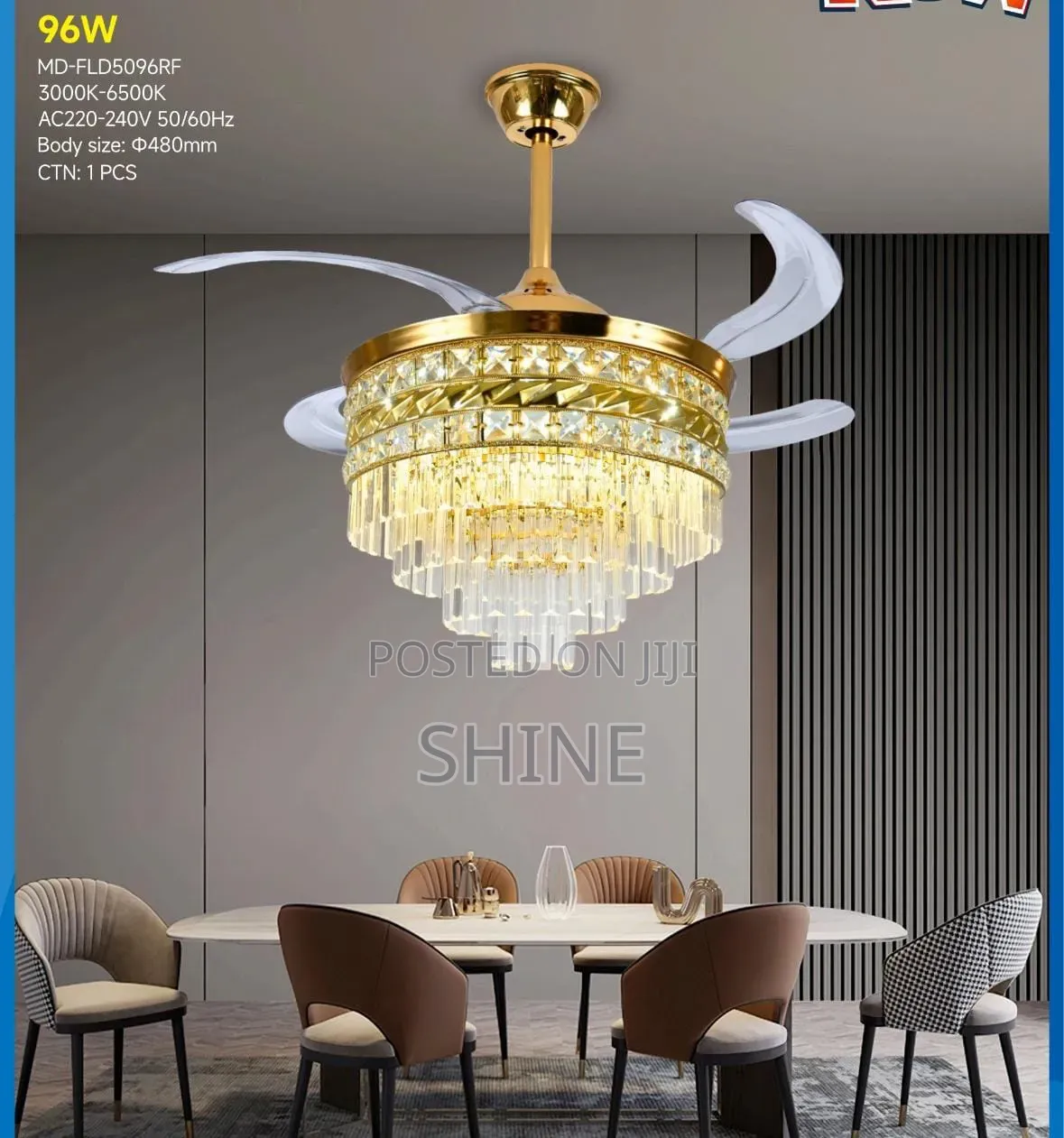Luxury Retractable Led Ceiling Fan Chandelier