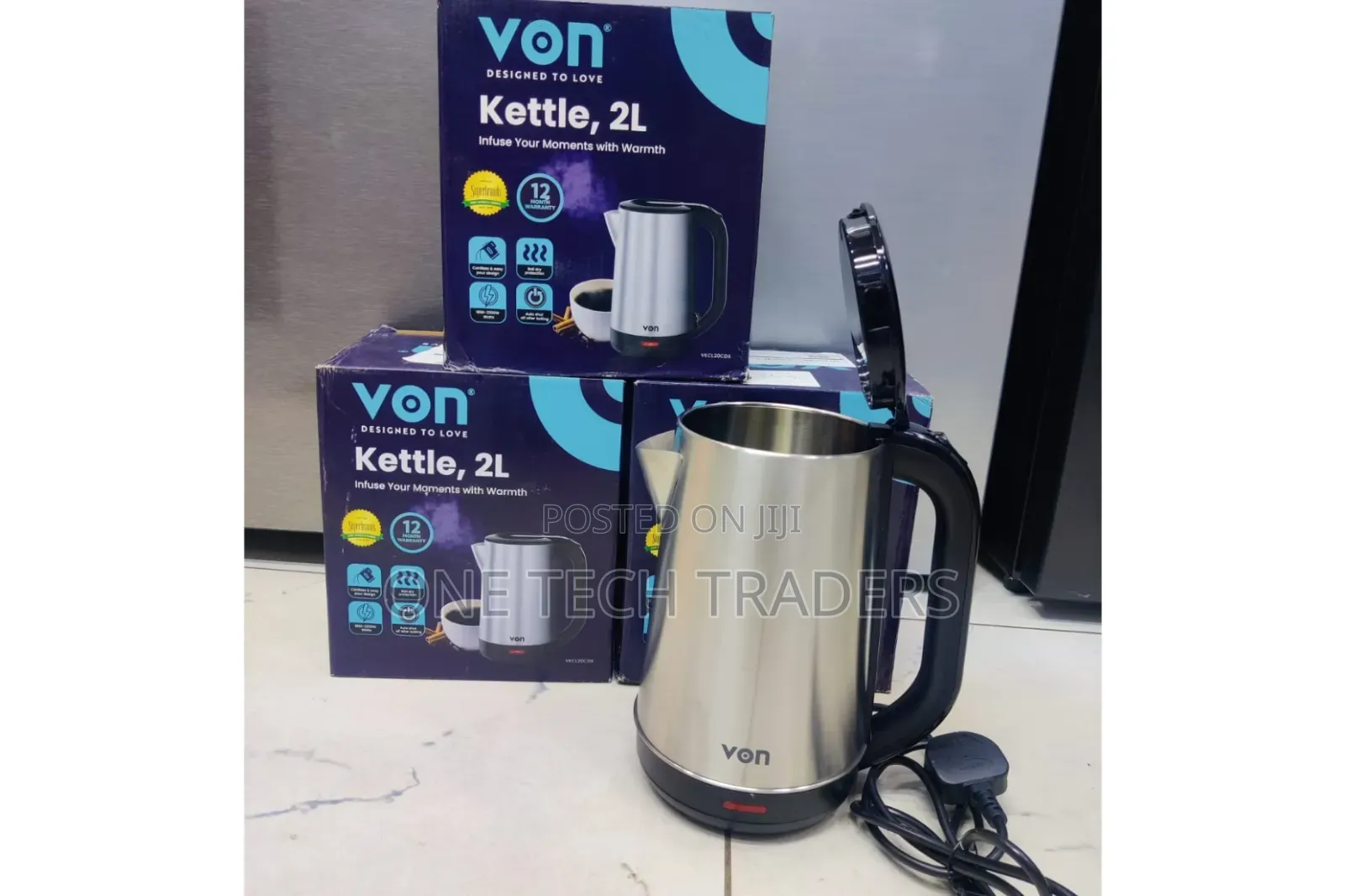 Von Cordless Kettle  StainlessSteel 2LITRES