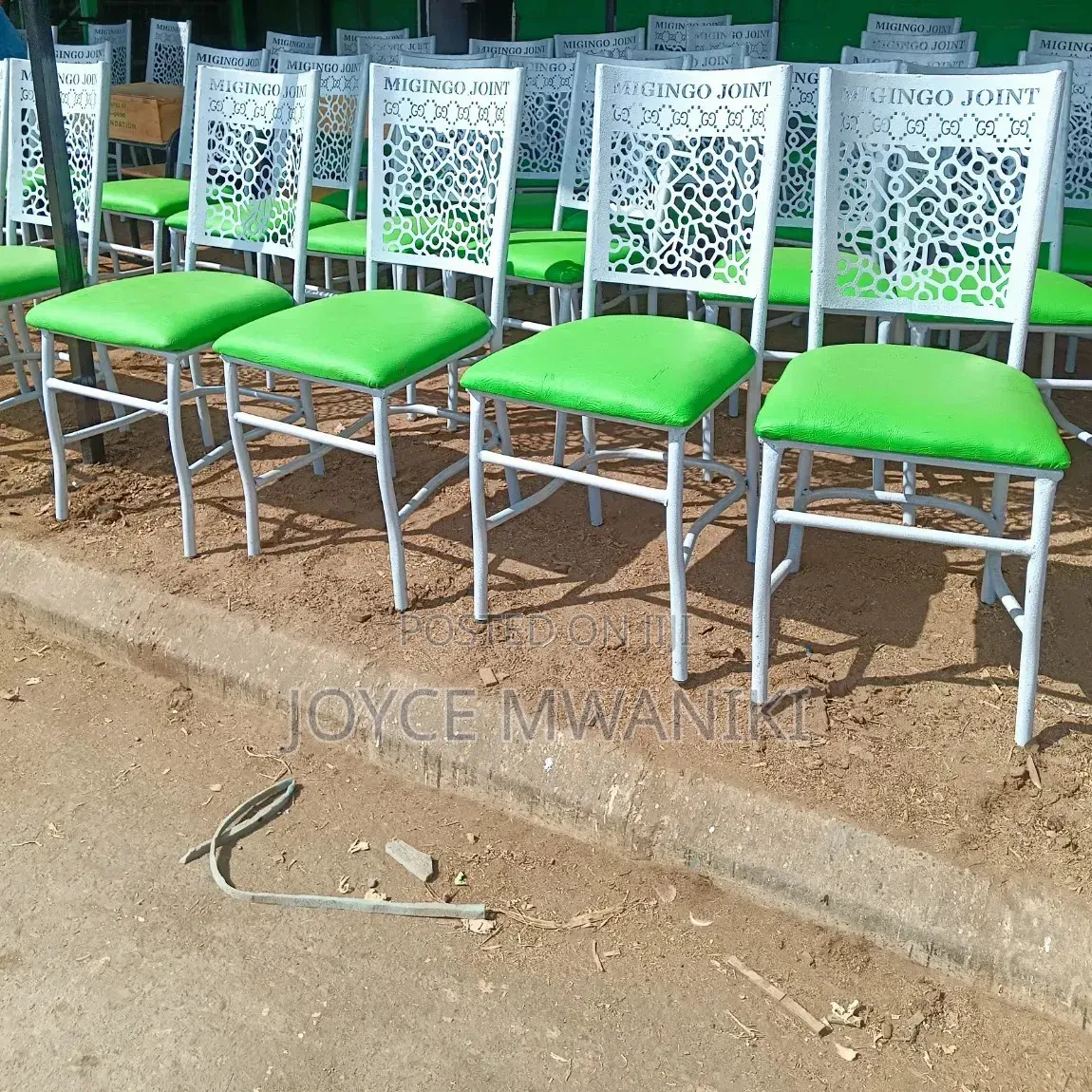 White Frame Powder Coated Restaurant Chairs With Green Padded Seat 