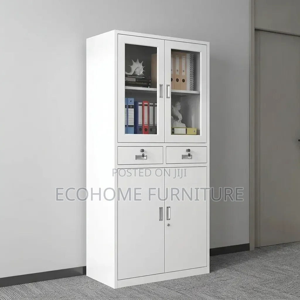 Office Cabinet – 4 Door Storage Cabinet With Glass Doors
Description:
