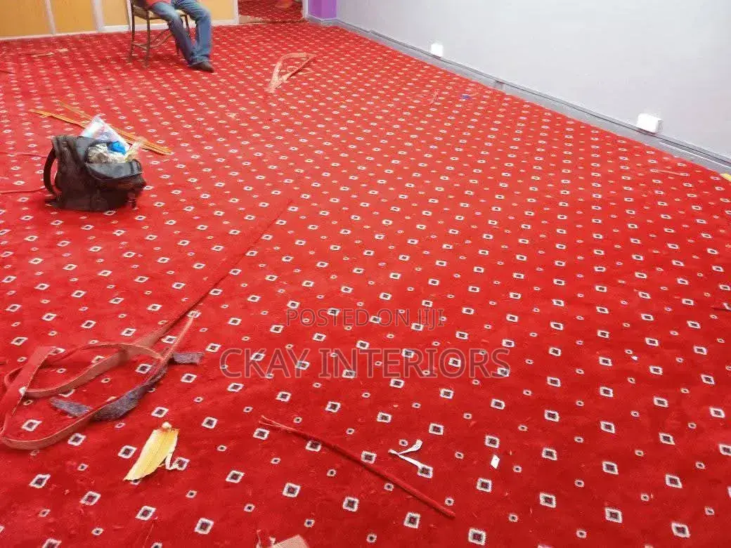 Red With Diamond Flowers Wall to Wall Carpets