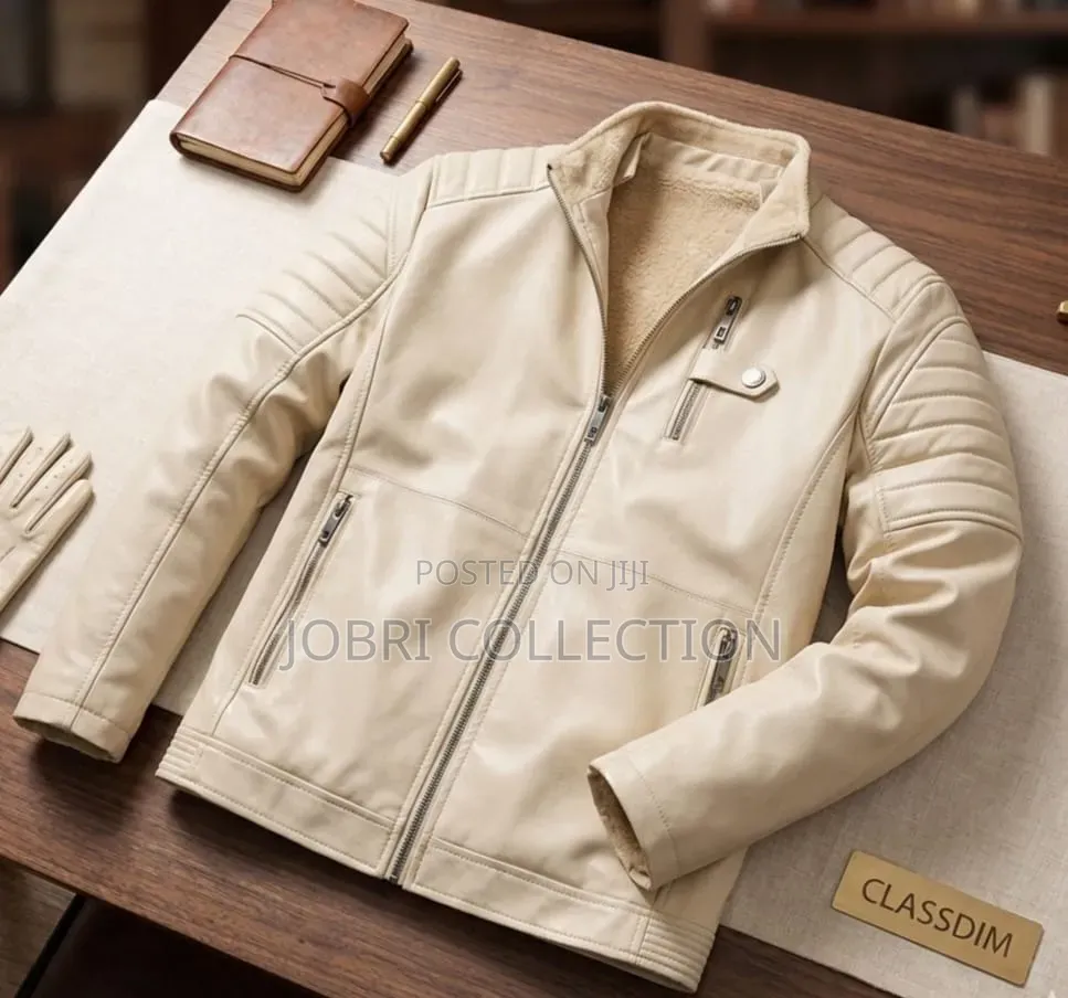 Cream Leather Mens Jackets