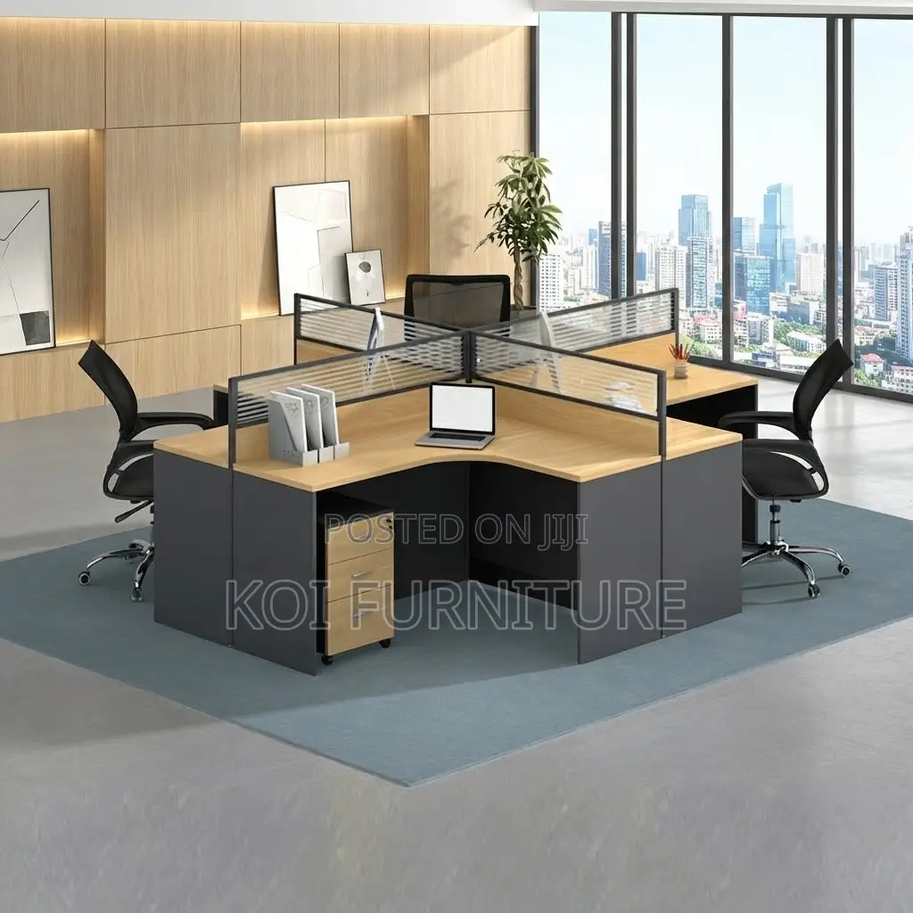 Office Workstation; Four Users Modern Curved Office Workstation Table