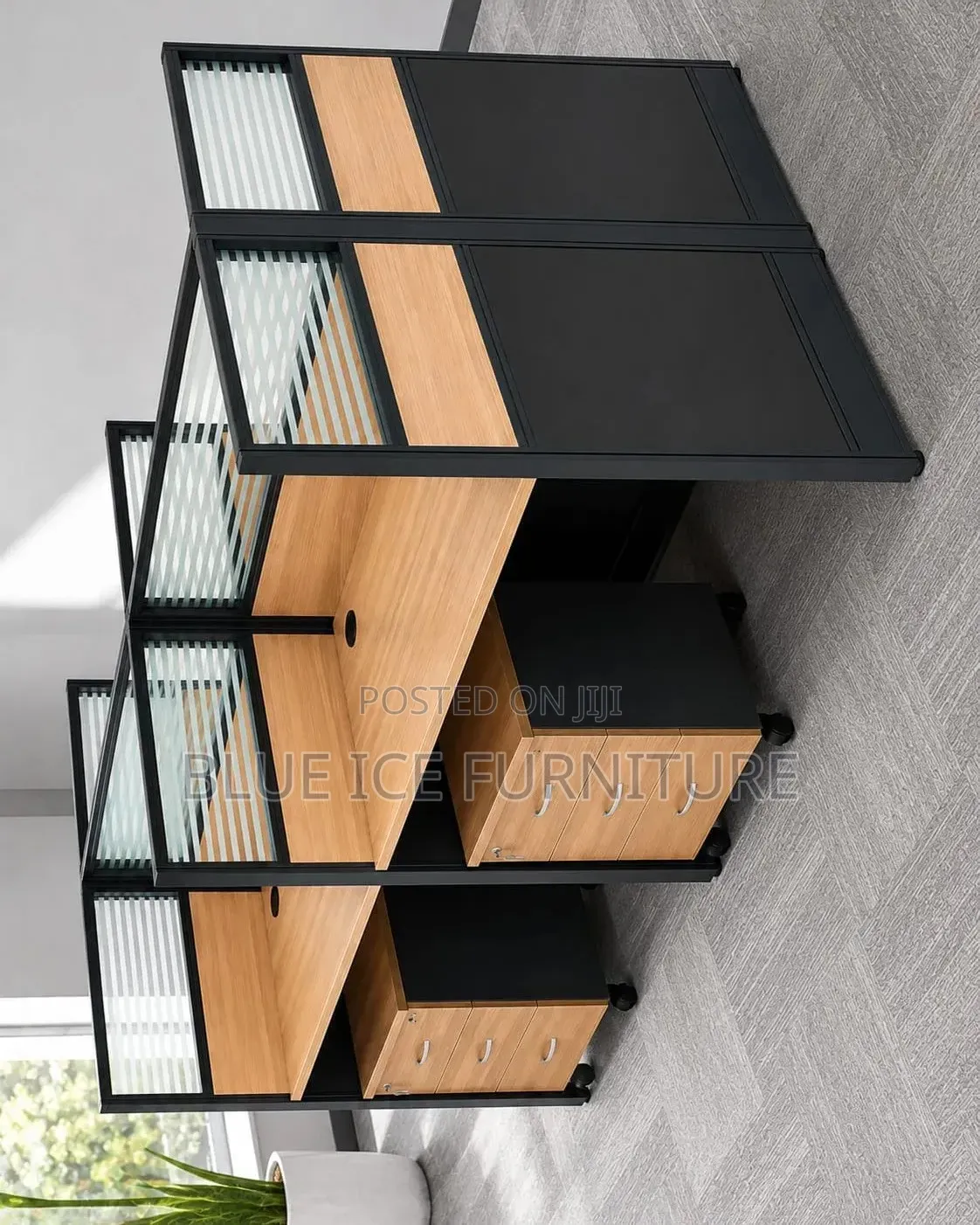 Modern Office Workstation Desk With Privacy Panels Drawers