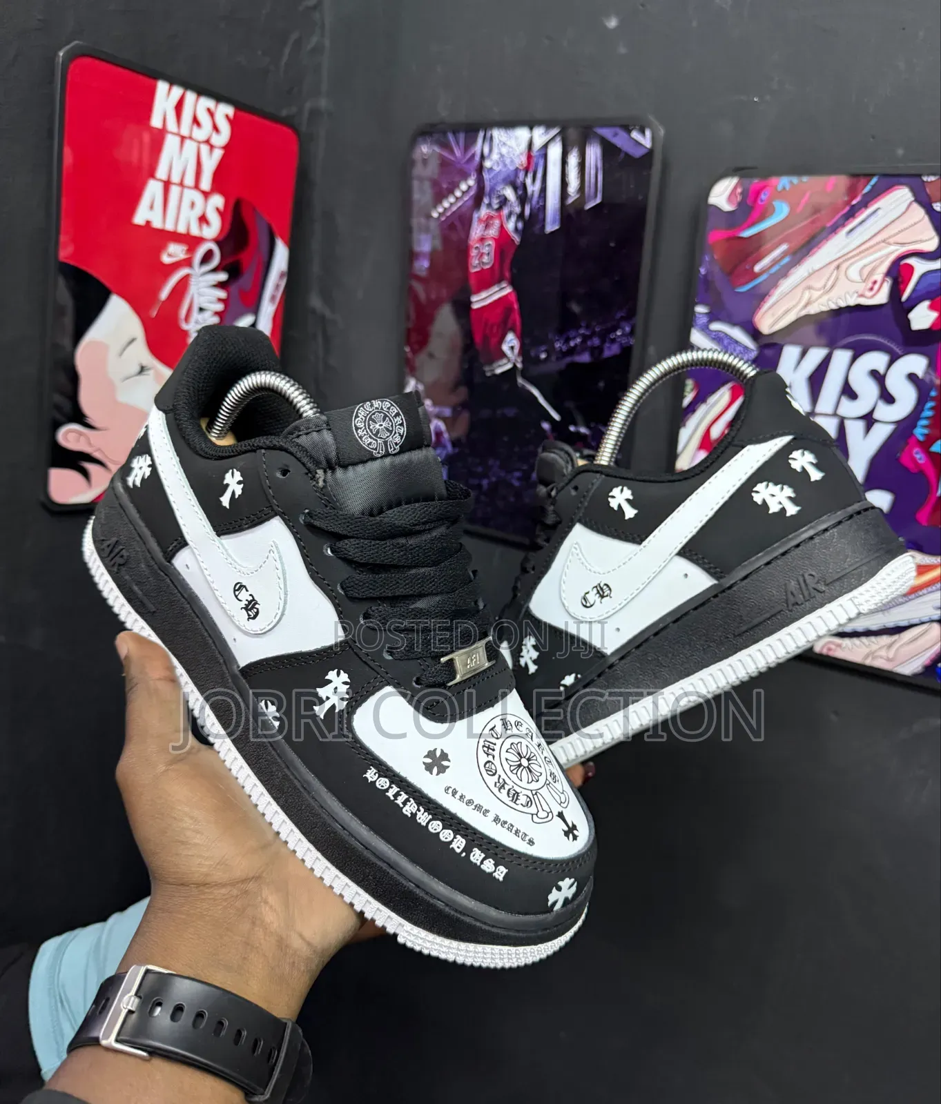 Black Nike Airforce One Chrome Hearts Sneakers